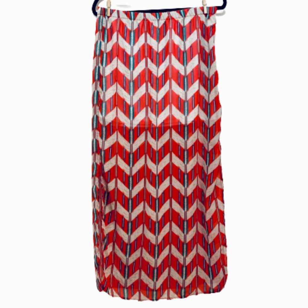 Pacsun Kirra Red and Blue Aztec Striped Maxi Skirt